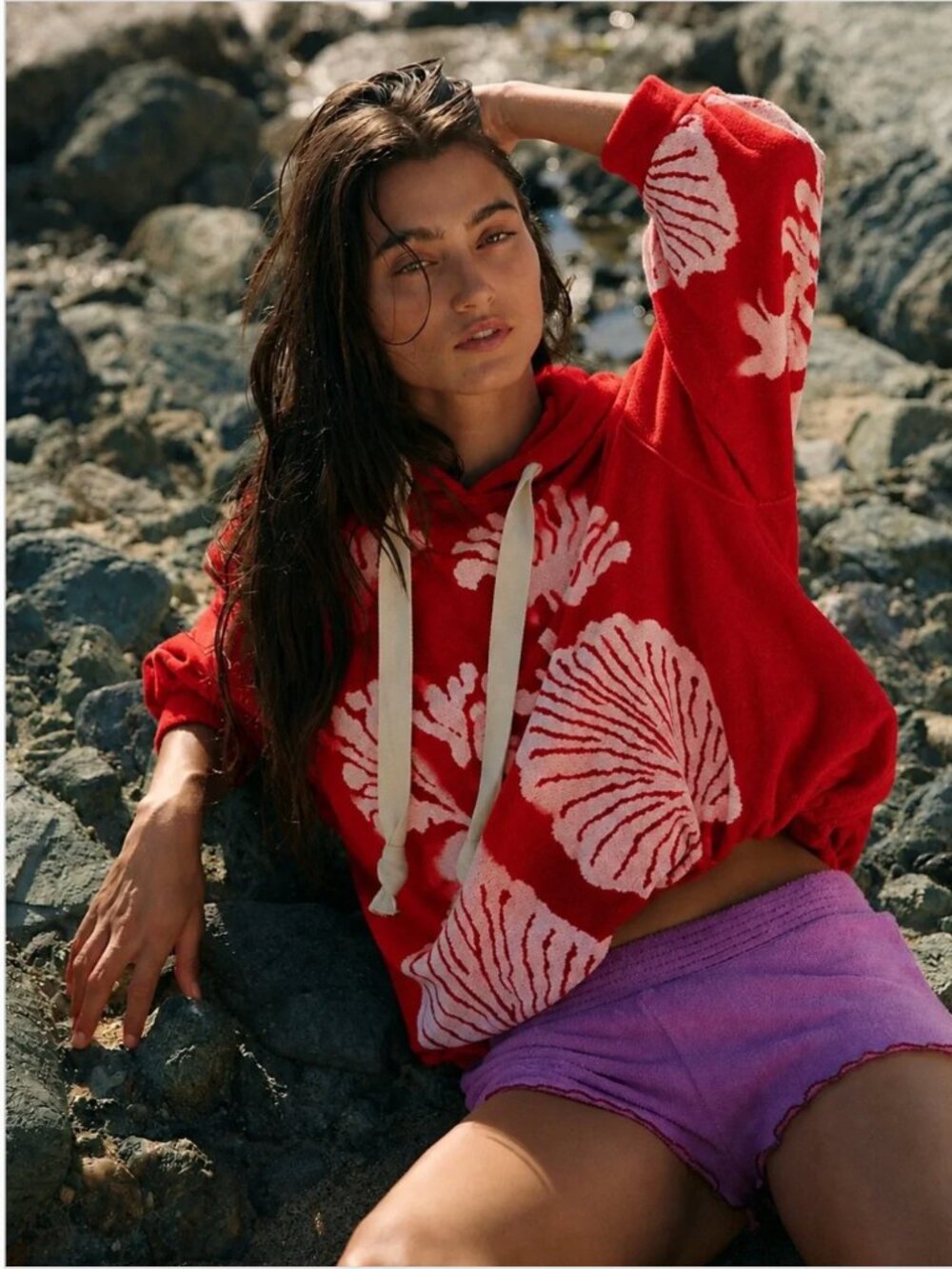 Free People Shell Baby Hoodie Cherry Combo XL NWT - Sold Out - Oversized